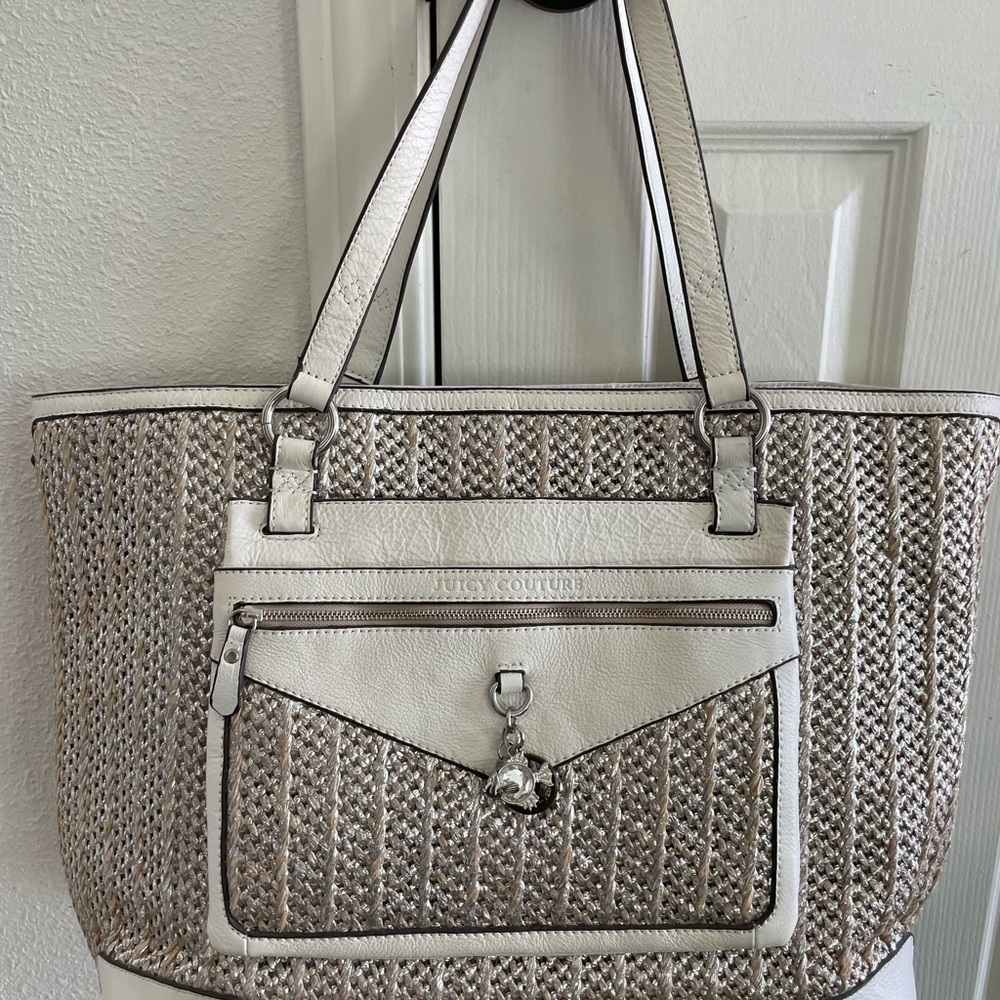 Juicy Couture Silver and WhiteTote Bag with Woven Design